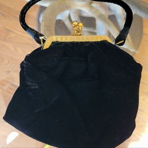 1950s small black velvet handbag
